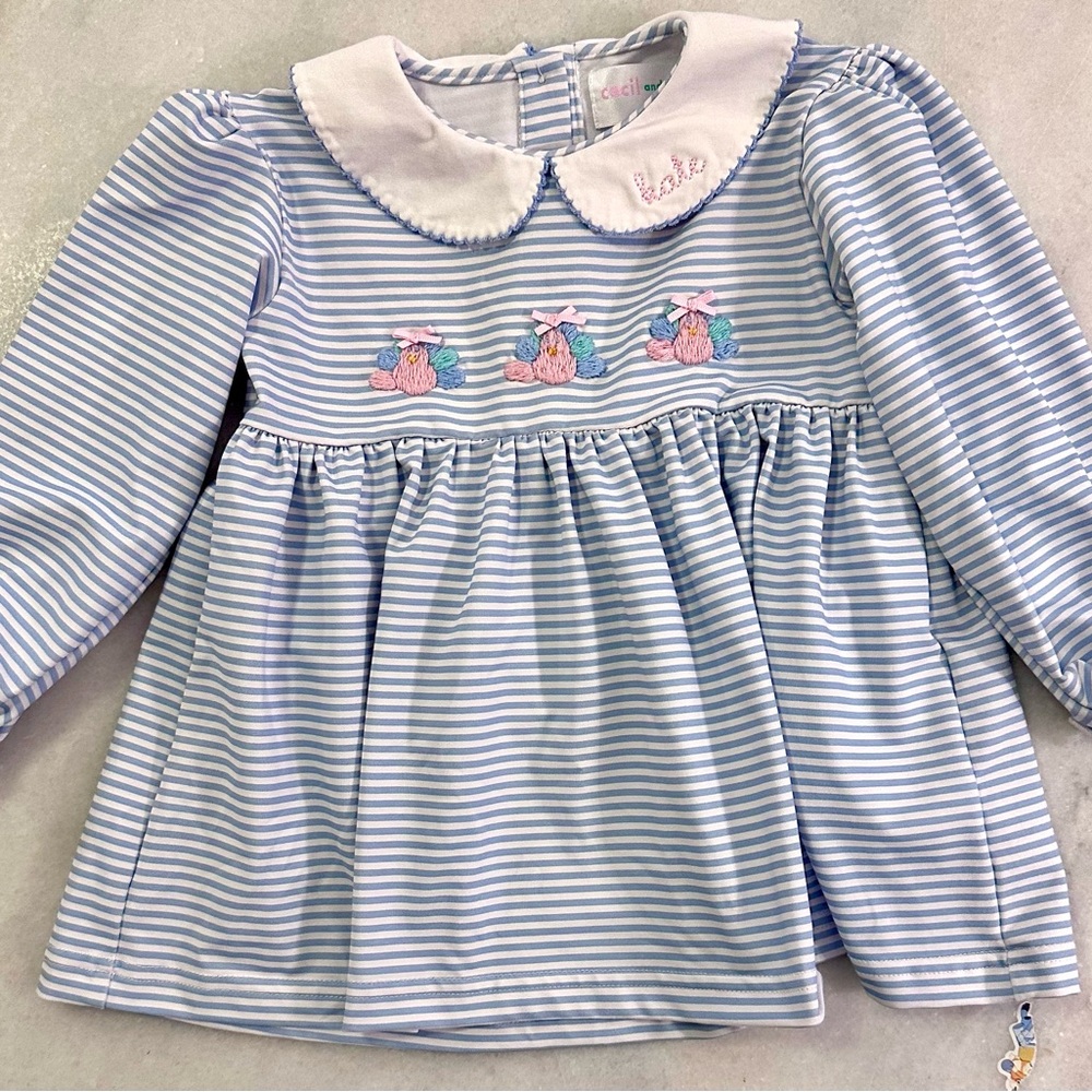 Thanksgiving top with embroidered Peter Pan collar featuring the monogram “kate”